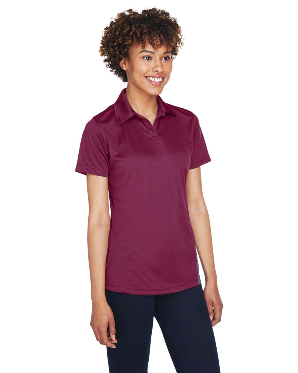 Women's Cool & Dry Sport Performance Interlock Polo - OnModelSide - B912E1532 - Maroon