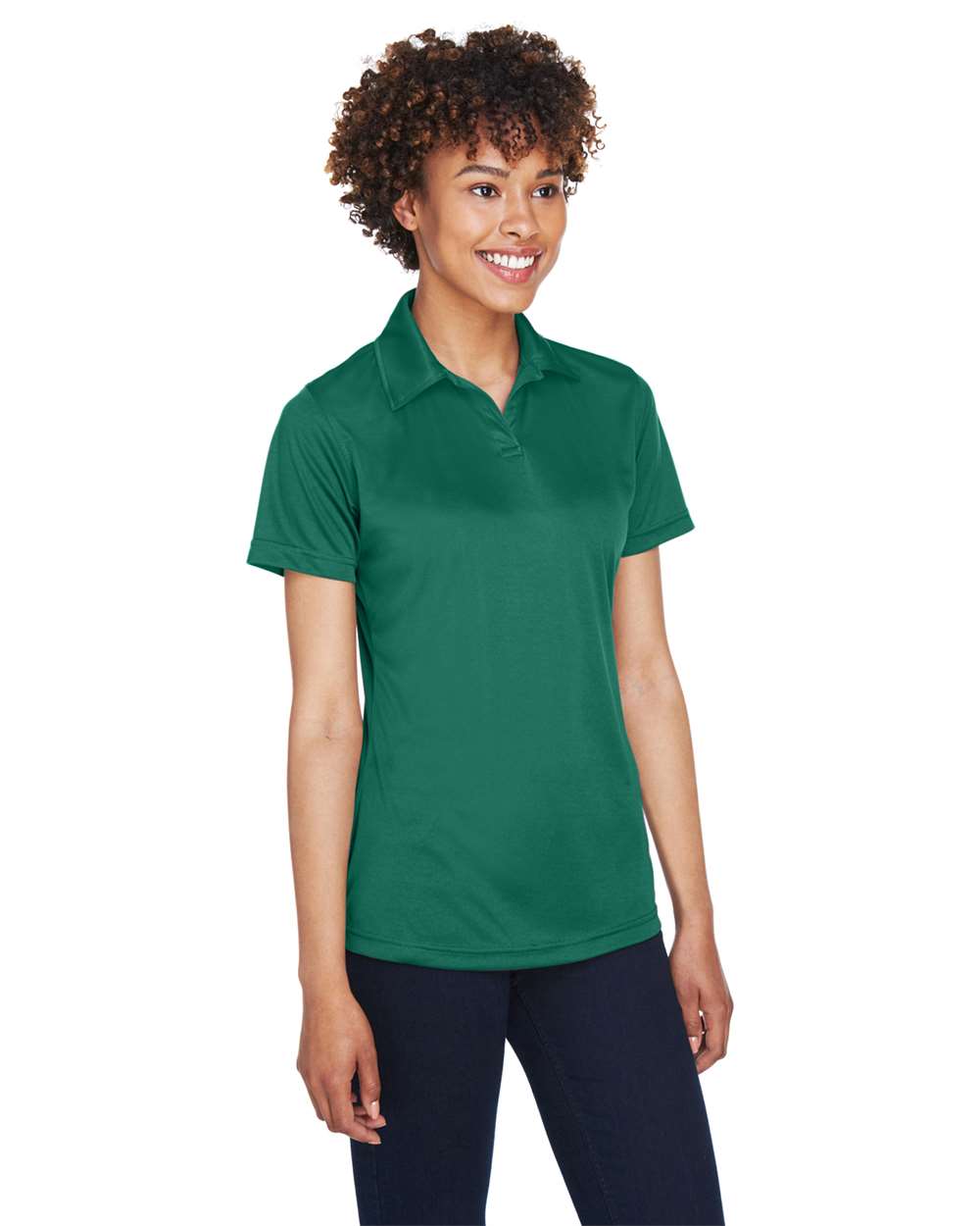 Women's Cool & Dry Sport Performance Interlock Polo - OnModelSide - B912E1542 - Forest Green