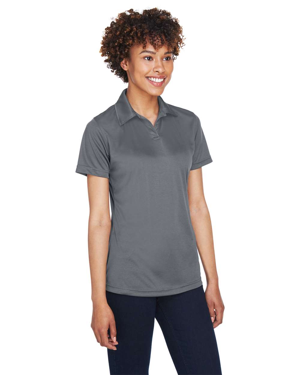 Women's Cool & Dry Sport Performance Interlock Polo - OnModelSide - B912E1622 - Charcoal