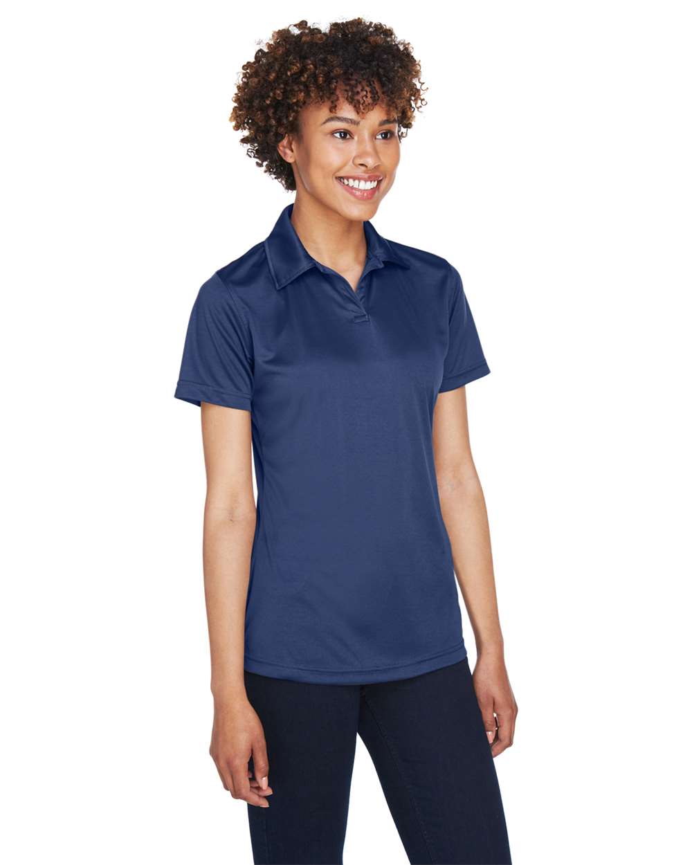 Women's Cool & Dry Sport Performance Interlock Polo - OnModelSide - B912E1652 - Navy