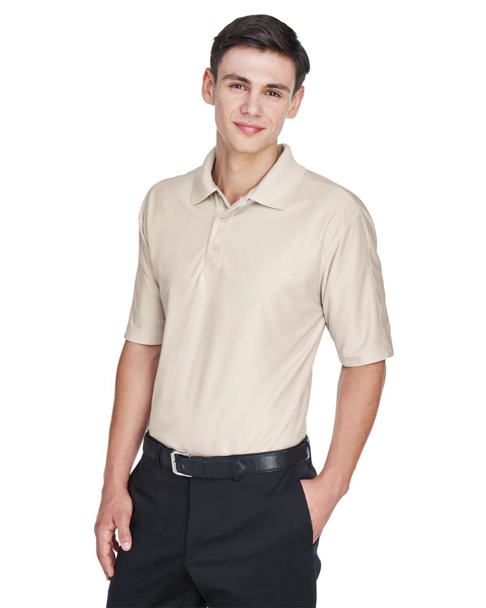Men's Cool & Dry Elite Performance Polo - OnModelSide - B905E1293 - Stone