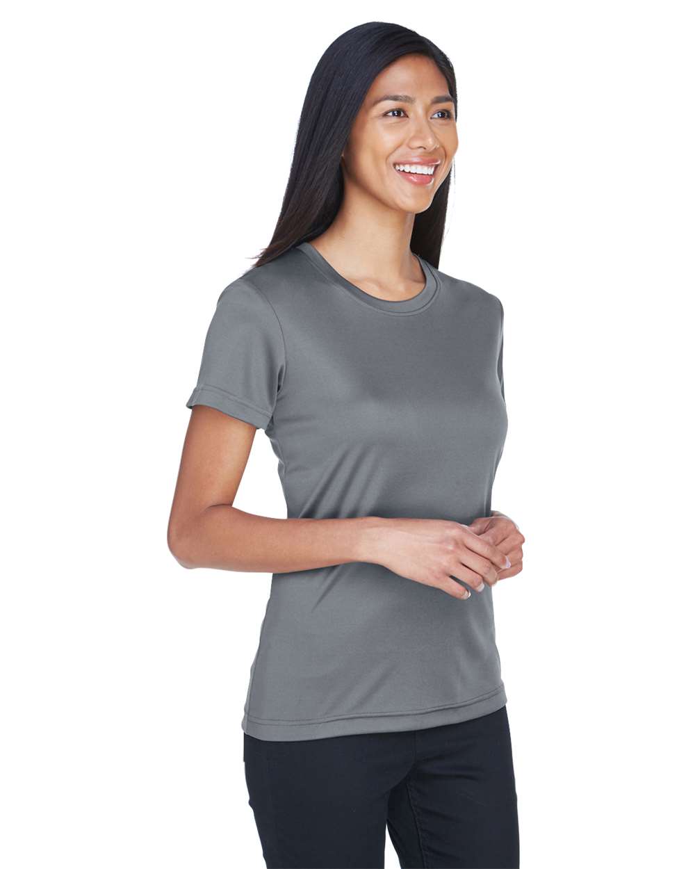 Women's Cool and Dry Performance T-Shirt - OnModelSide - B933E1623 - Charcoal