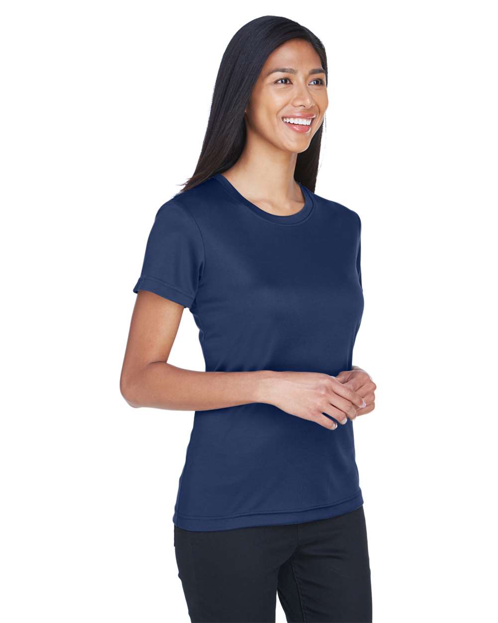 Women's Cool and Dry Performance T-Shirt - OnModelSide - B933E1653 - Navy