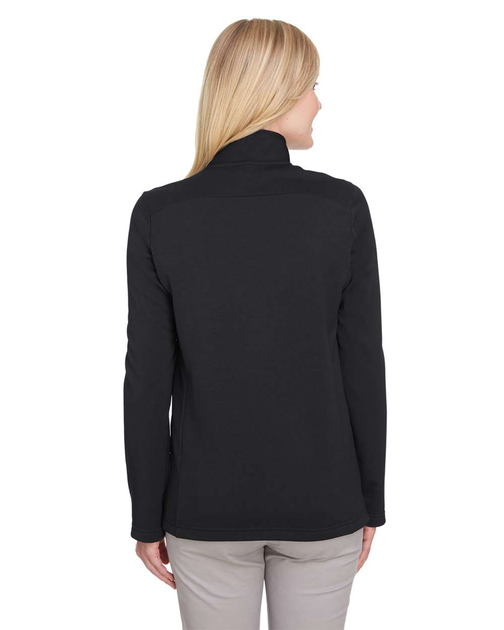 Women's Coastal Pique Fleece Quarter-Zip Pullover - OnModelBack - B970E1502 - Black