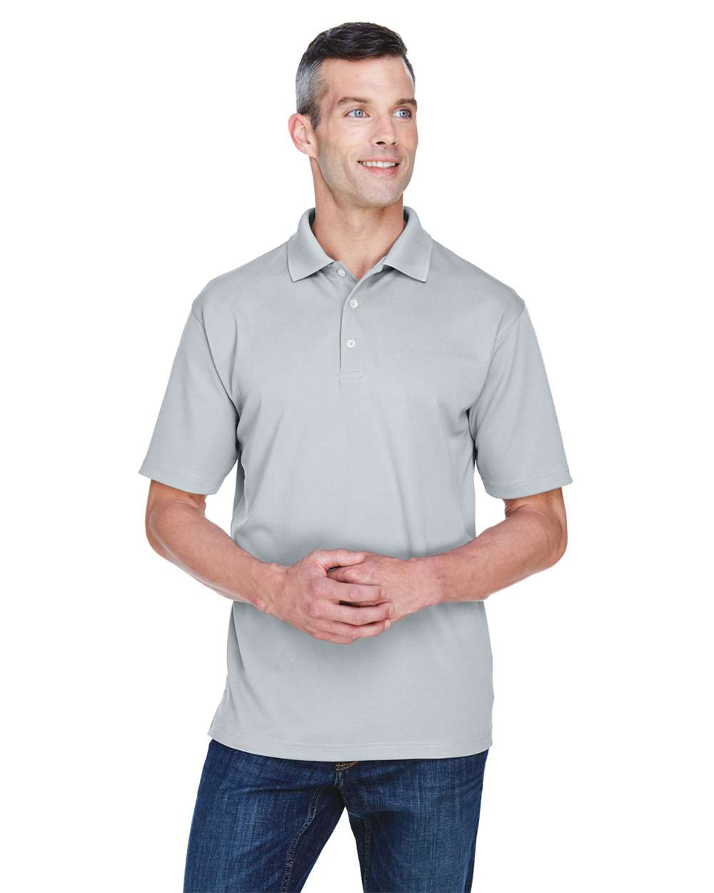 Men's Cool & Dry Stain-Release Performance Polo - OnModelFront - B914E1353 - Silver