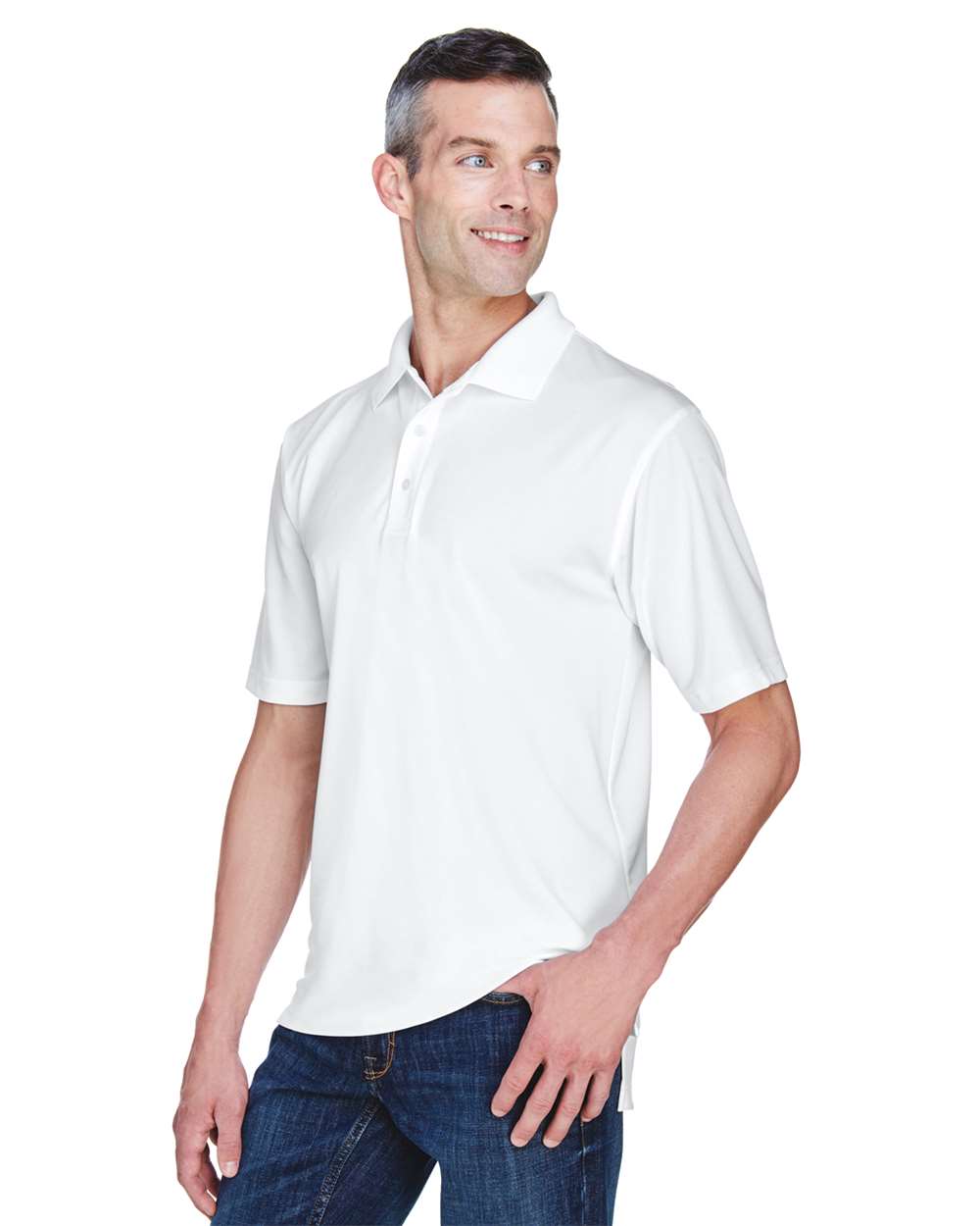 Men's Cool & Dry Stain-Release Performance Polo - OnModelSide - B914E1004 - White