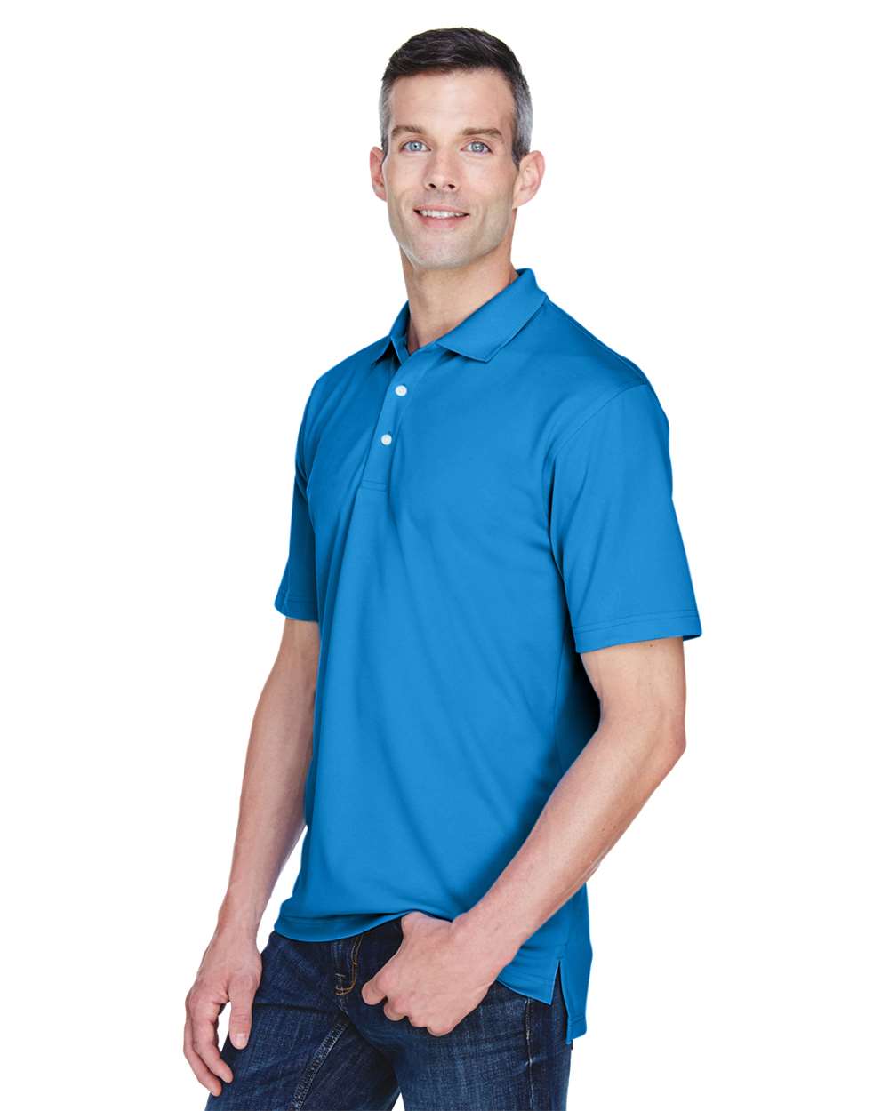 Men's Cool & Dry Stain-Release Performance Polo - OnModelSide - B914E1254 - Pacific Blue