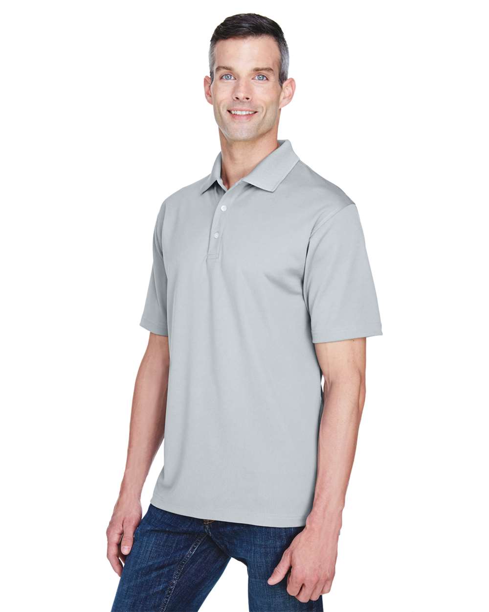 Men's Cool & Dry Stain-Release Performance Polo - OnModelSide - B914E1353 - Silver