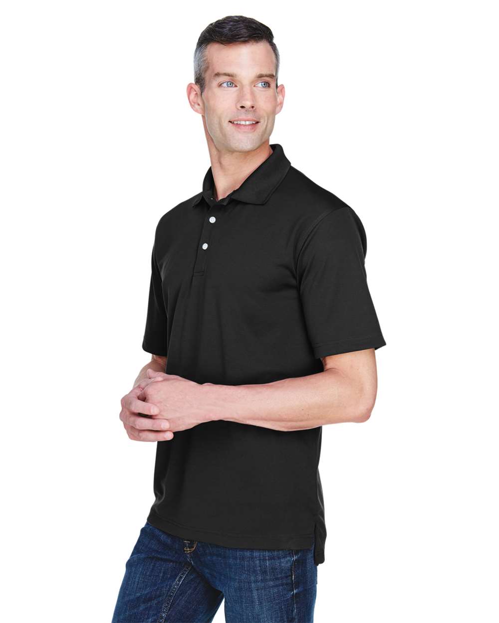Men's Cool & Dry Stain-Release Performance Polo - OnModelSide - B914E1503 - Black