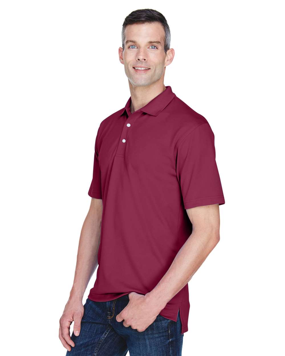 Men's Cool & Dry Stain-Release Performance Polo - OnModelSide - B914E1533 - Maroon