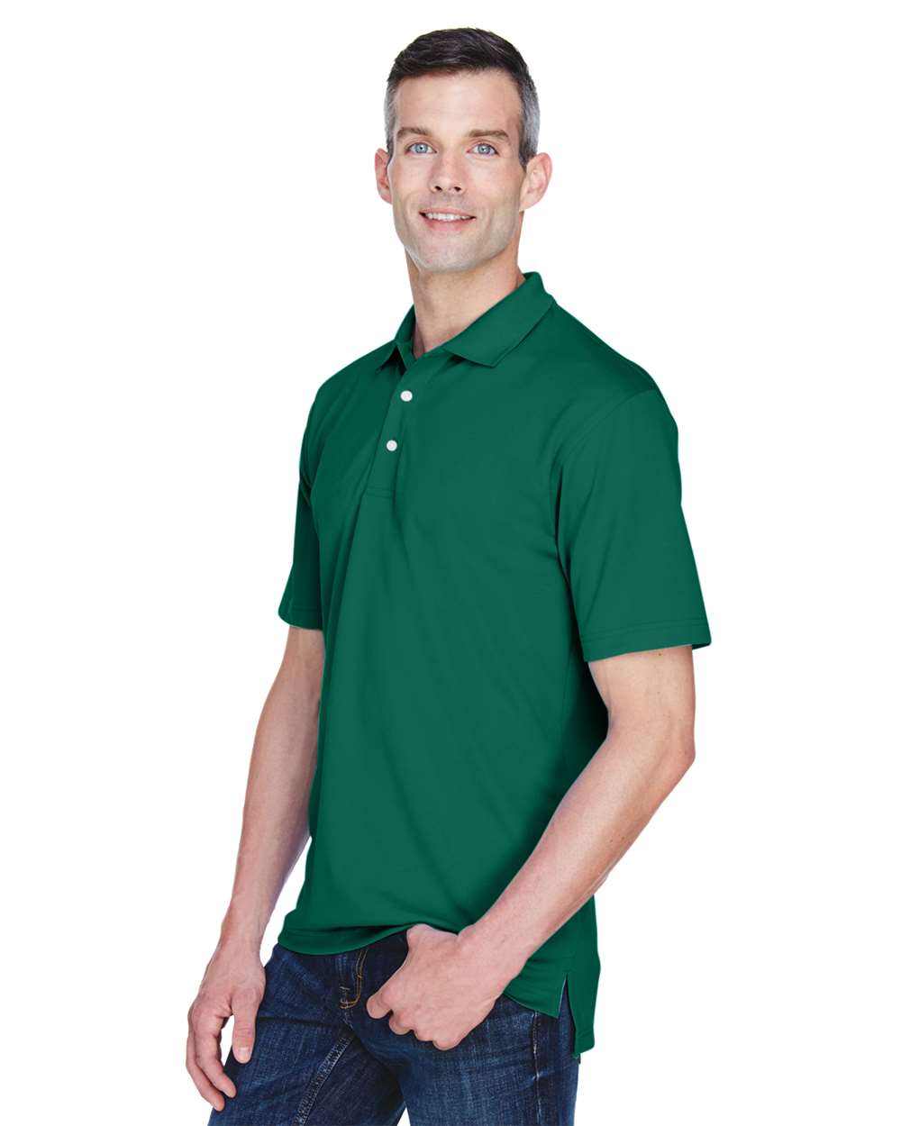 Men's Cool & Dry Stain-Release Performance Polo - OnModelSide - B914E1543 - Forest Green