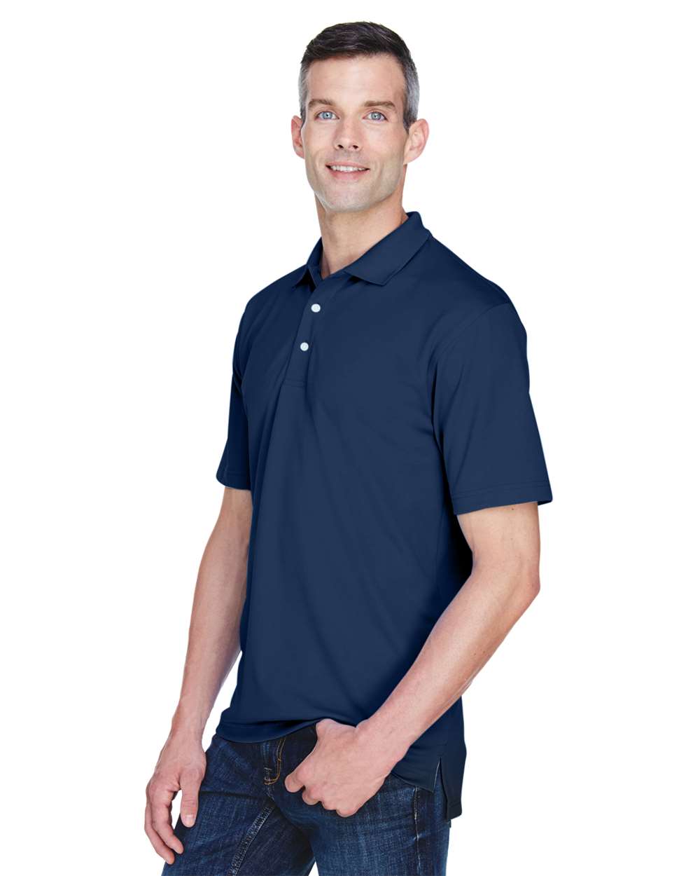 Men's Cool & Dry Stain-Release Performance Polo - OnModelSide - B914E1653 - Navy
