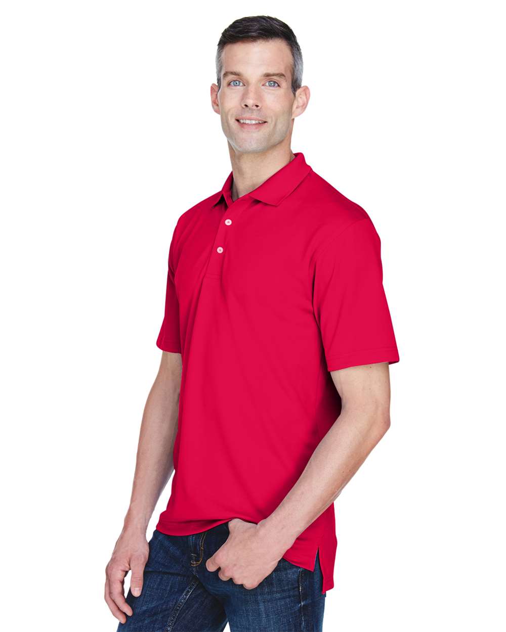 Men's Cool & Dry Stain-Release Performance Polo - OnModelSide - B914E1703 - Red