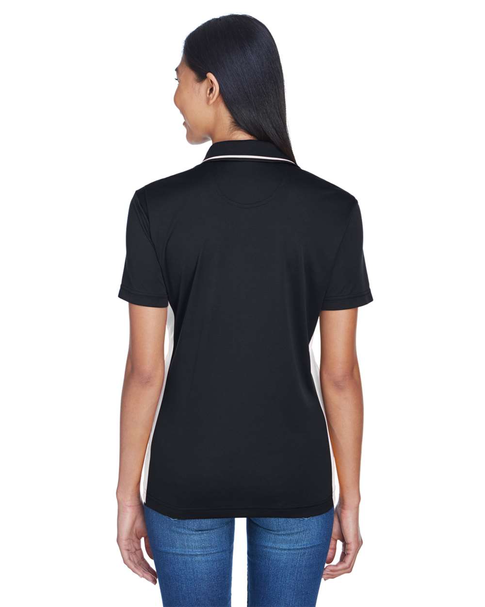 Women's Cool & Dry Sport Two-Tone Polo - OnModelBack - B902E1102 - Black/ Stone