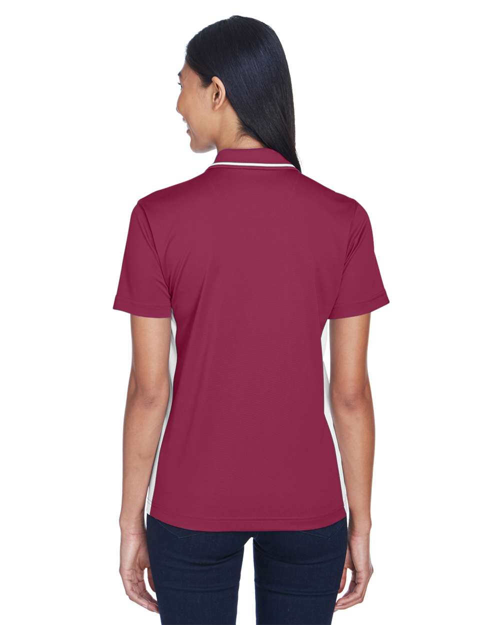 Women's Cool & Dry Sport Two-Tone Polo - OnModelBack - B902E1532 - Maroon/ White