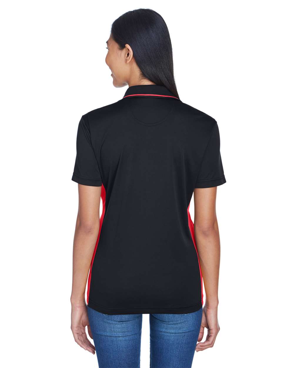Women's Cool & Dry Sport Two-Tone Polo - OnModelBack - B902E1702 - Black/ Red