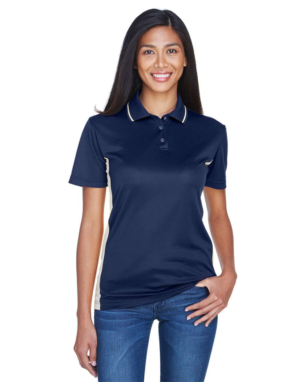 Women's Cool & Dry Sport Two-Tone Polo - OnModelFront - B902E1113 - Navy/ White