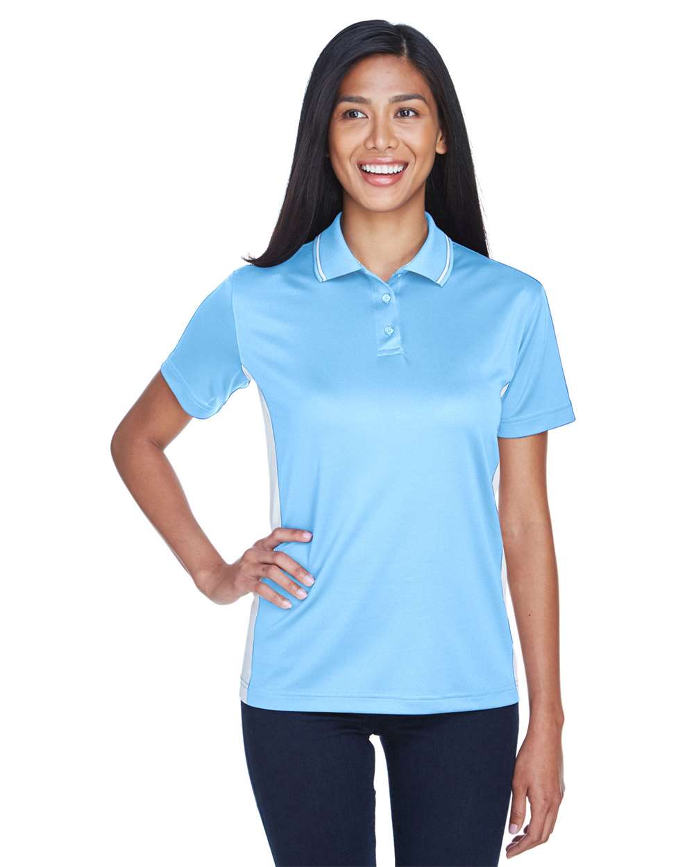 Women's Cool & Dry Sport Two-Tone Polo - OnModelFront - B902E1262 - Columbia Blue/ White