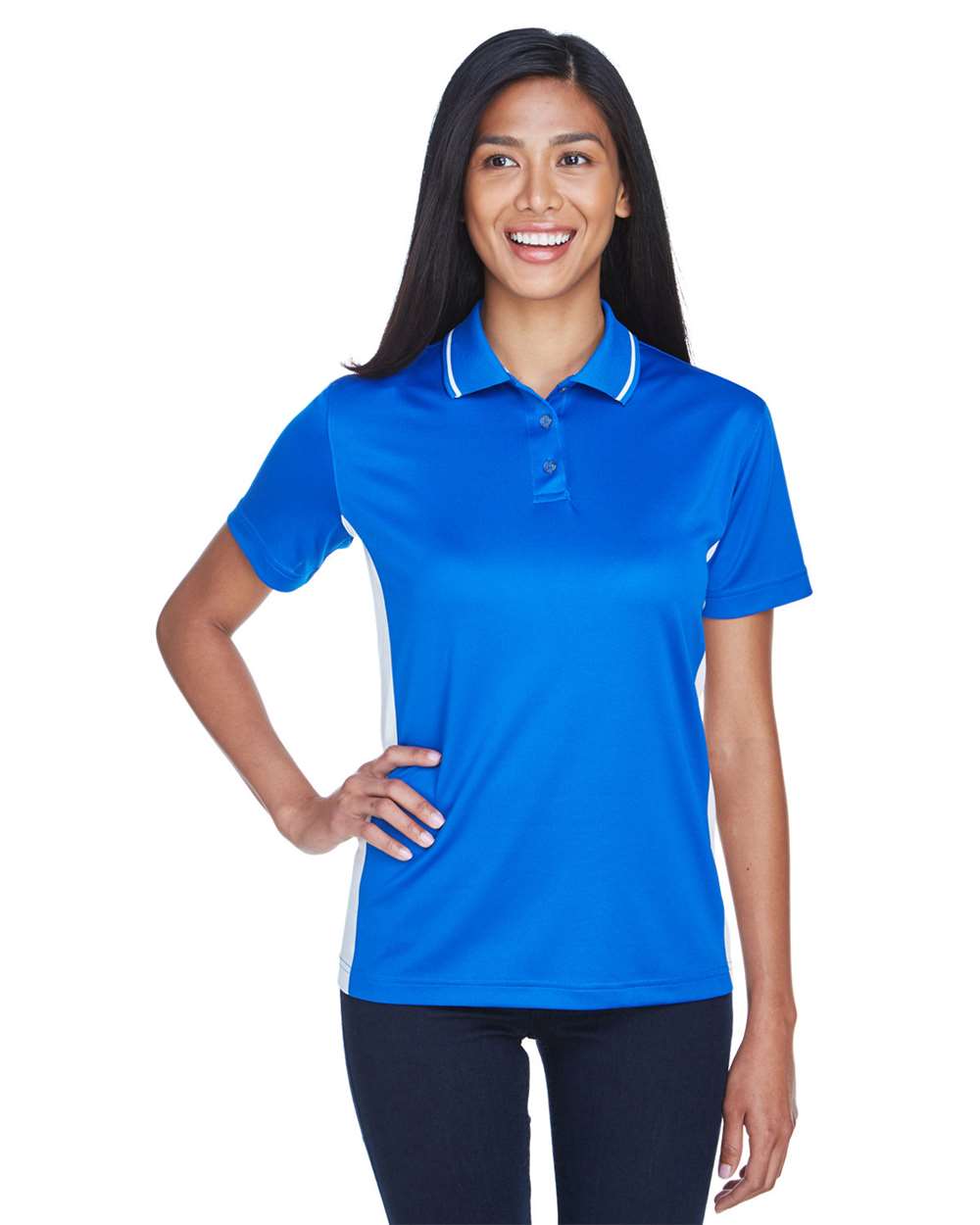Women's Cool & Dry Sport Two-Tone Polo - OnModelFront - B902E1752 - Royal/ White