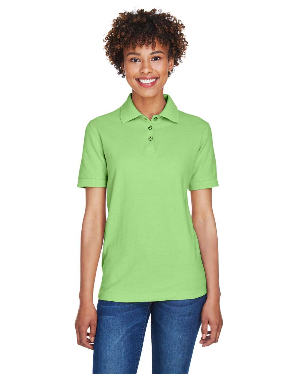 Women's Whisper Pique Polo - OnModelFront - B925E1172 - Apple