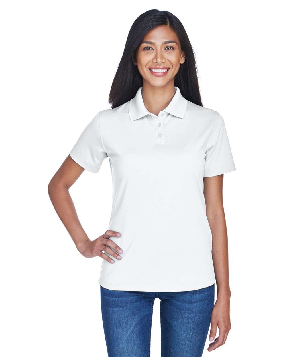Women's Cool & Dry Stain-Release Performance Polo - OnModelFront - B915E1004 - White
