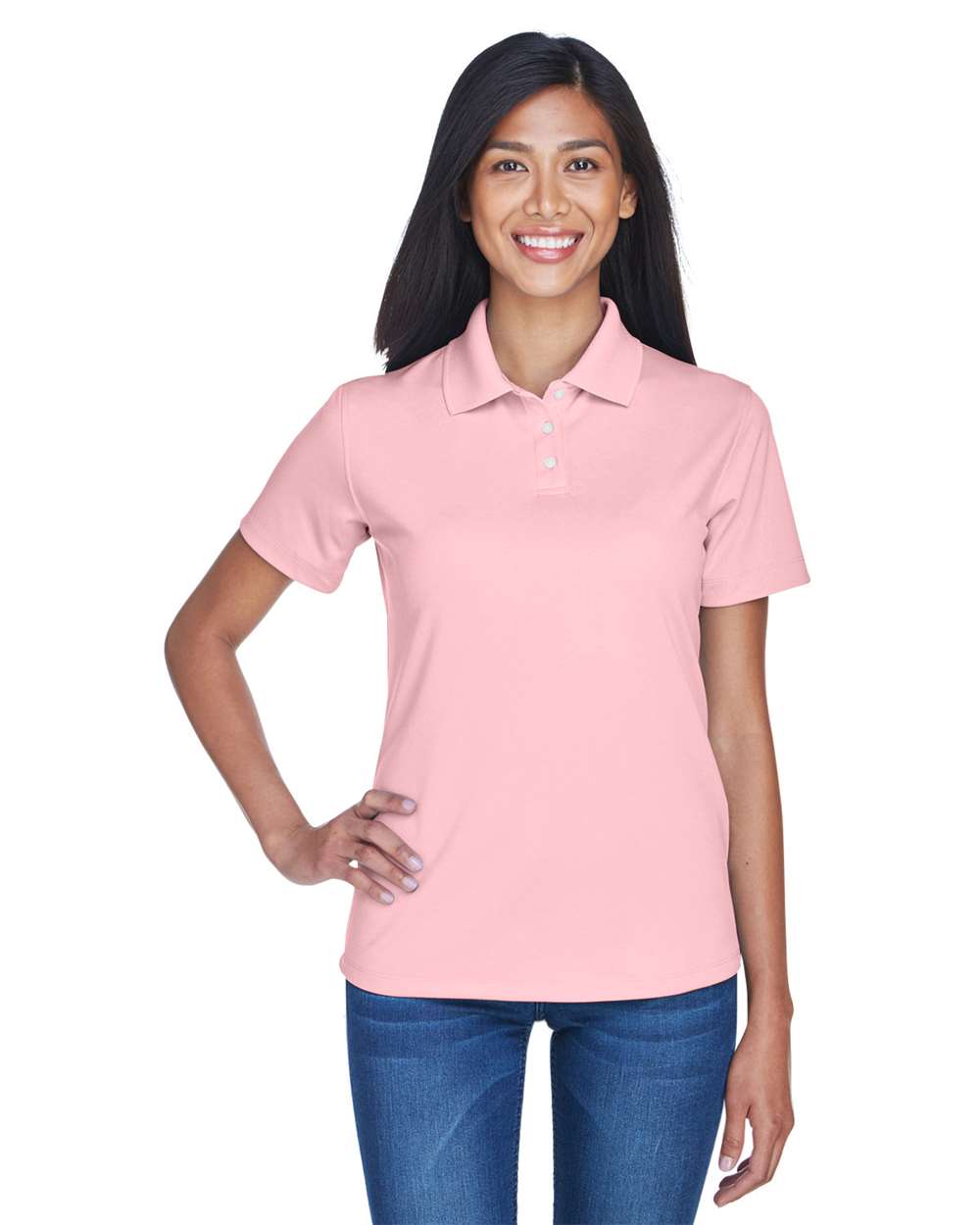 Women's Cool & Dry Stain-Release Performance Polo - OnModelFront - B915E1302 - Pink