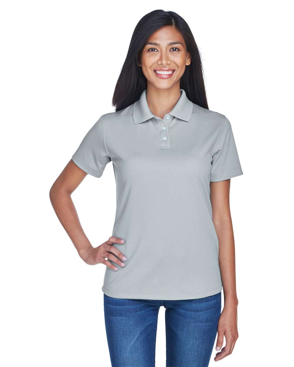 Women's Cool & Dry Stain-Release Performance Polo - OnModelFront - B915E1352 - Silver