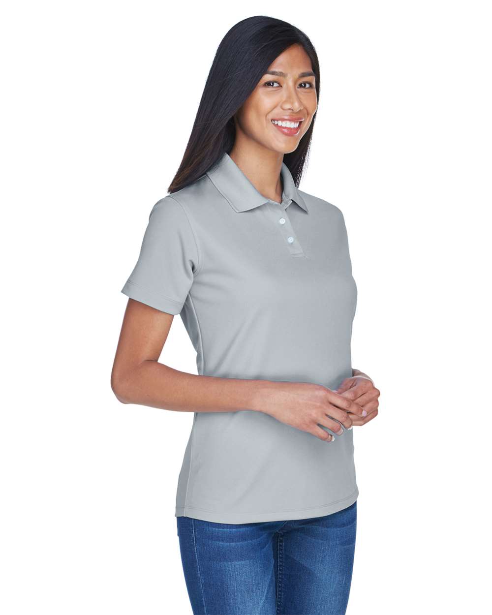Women's Cool & Dry Stain-Release Performance Polo - OnModelSide - B915E1352 - Silver
