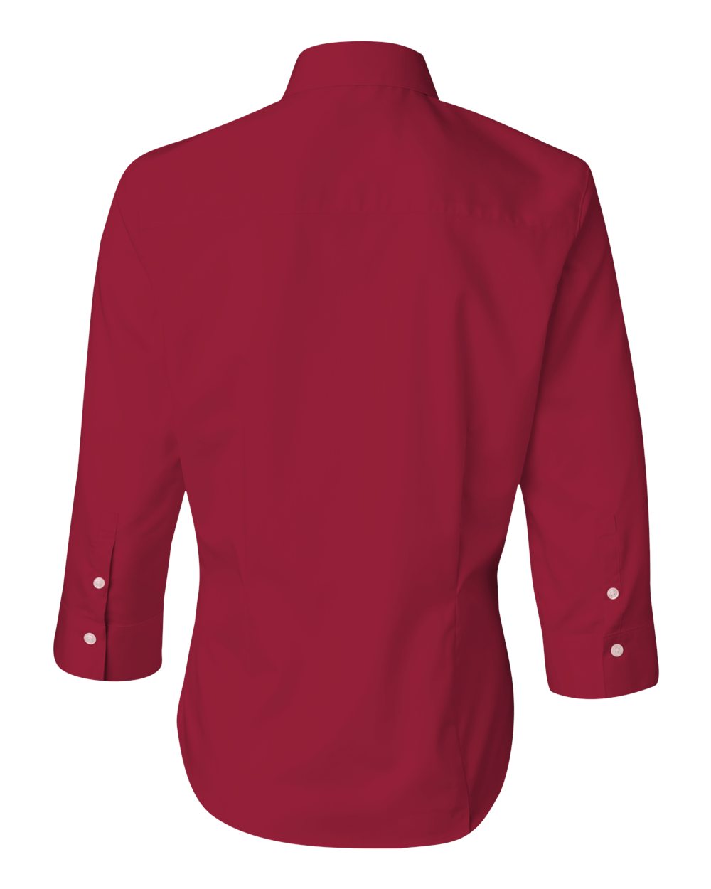 Women's Three-Quarter Sleeve Baby Twill Shirt - Back - B49597707 - Scarlet