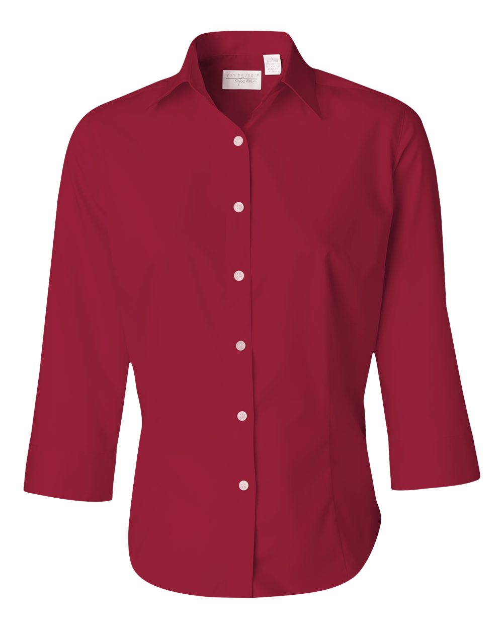 Women's Three-Quarter Sleeve Baby Twill Shirt - Front - B49597707 - Scarlet