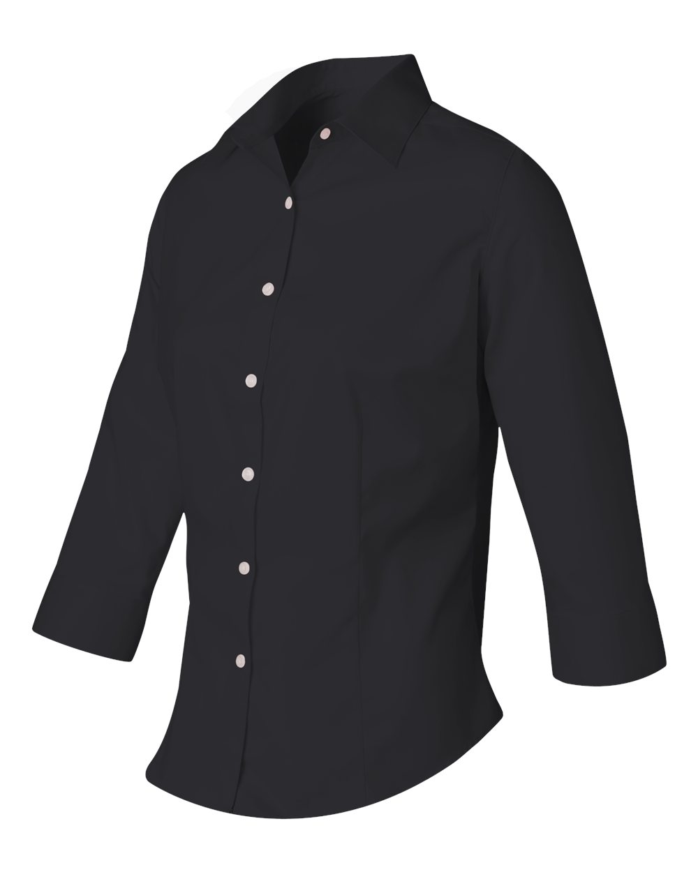 Women's Three-Quarter Sleeve Baby Twill Shirt - Side - B49597503 - Black
