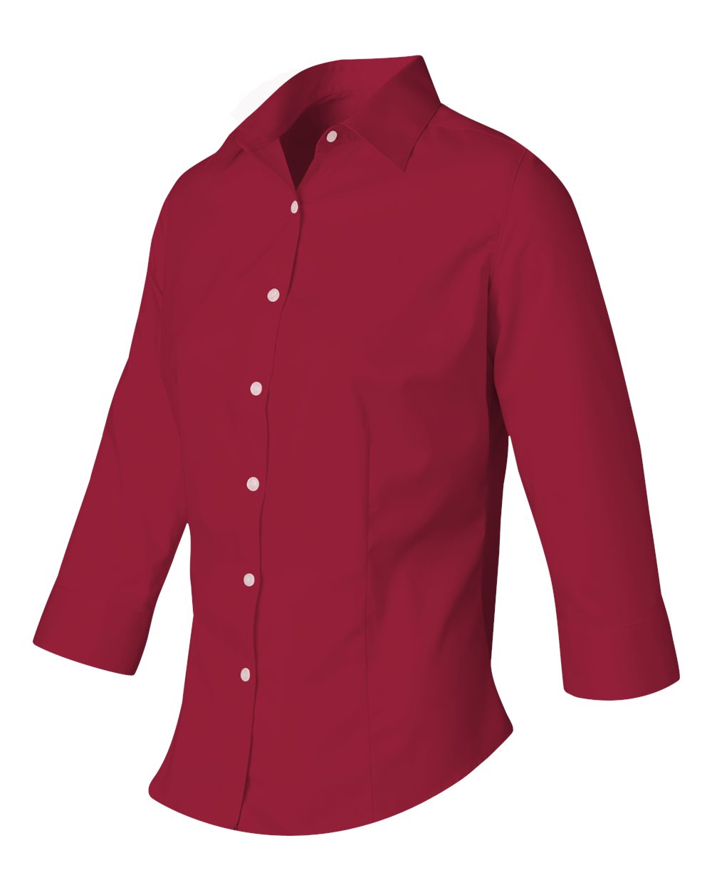 Women's Three-Quarter Sleeve Baby Twill Shirt - Side - B49597707 - Scarlet