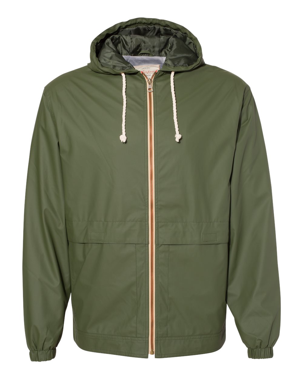 Unisex Vintage Hooded Rain Jacket - Front - B04452172 - Bronze Green