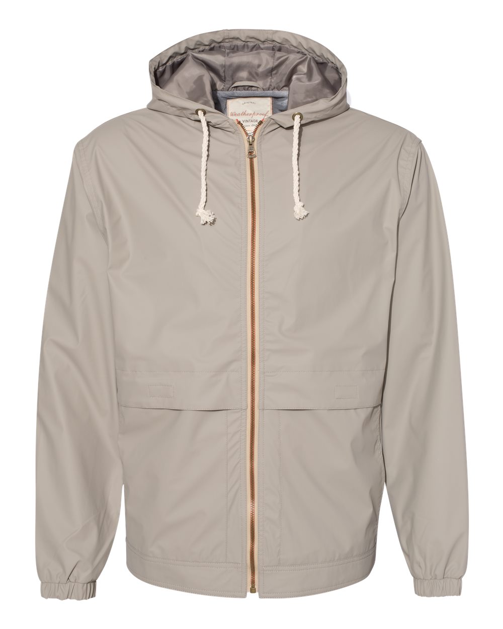 Unisex Vintage Hooded Rain Jacket - Front - B04452772 - Khaki
