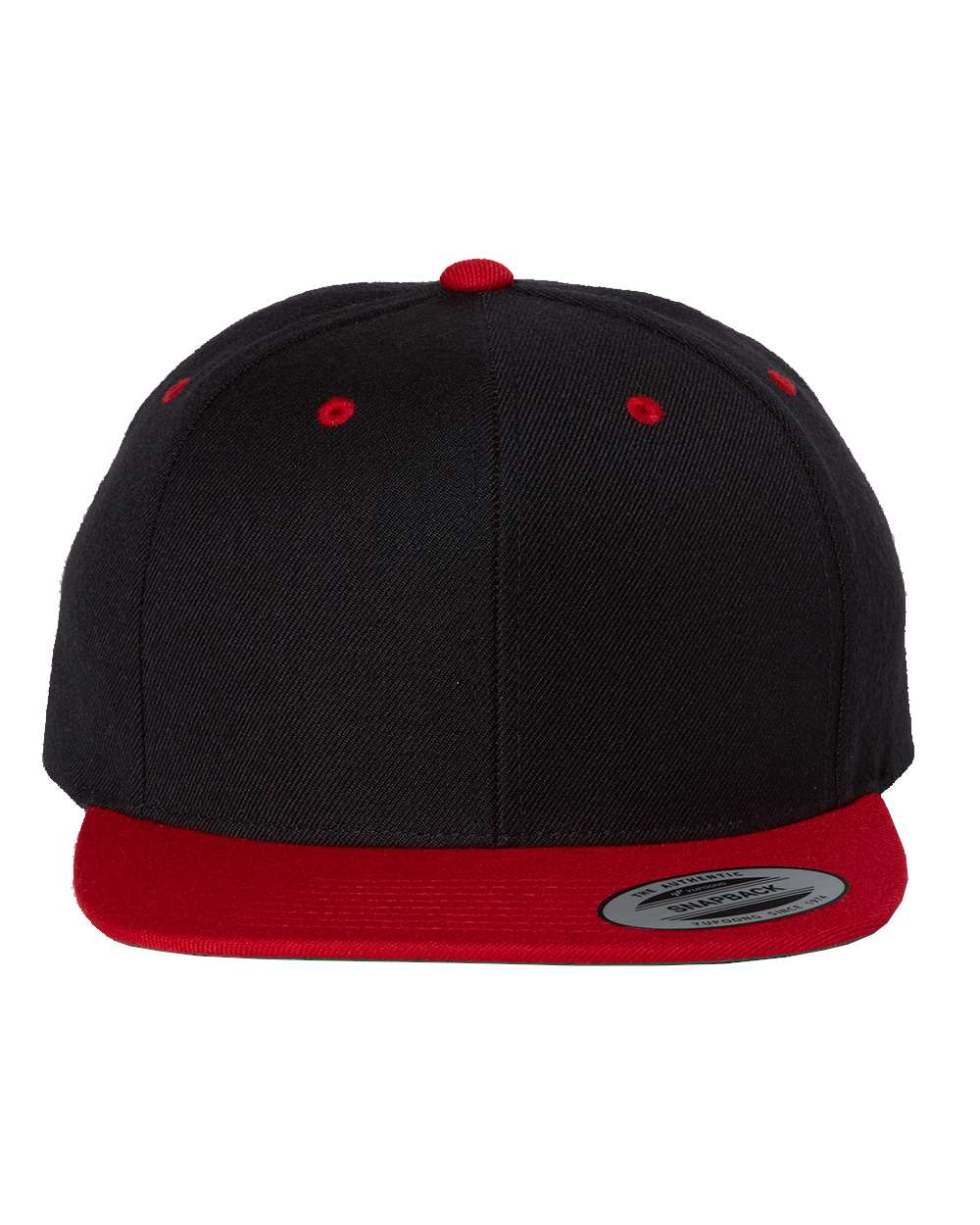 Premium Flat Bill Snapback Cap - Front - B76095040 - Black/ Red
