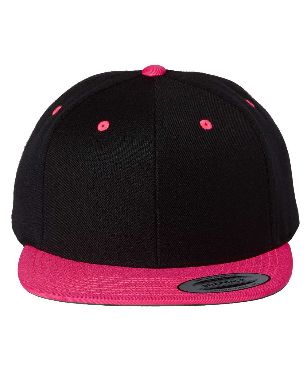 Premium Flat Bill Snapback Cap - Front - B76095110 - Black/ Neon Pink