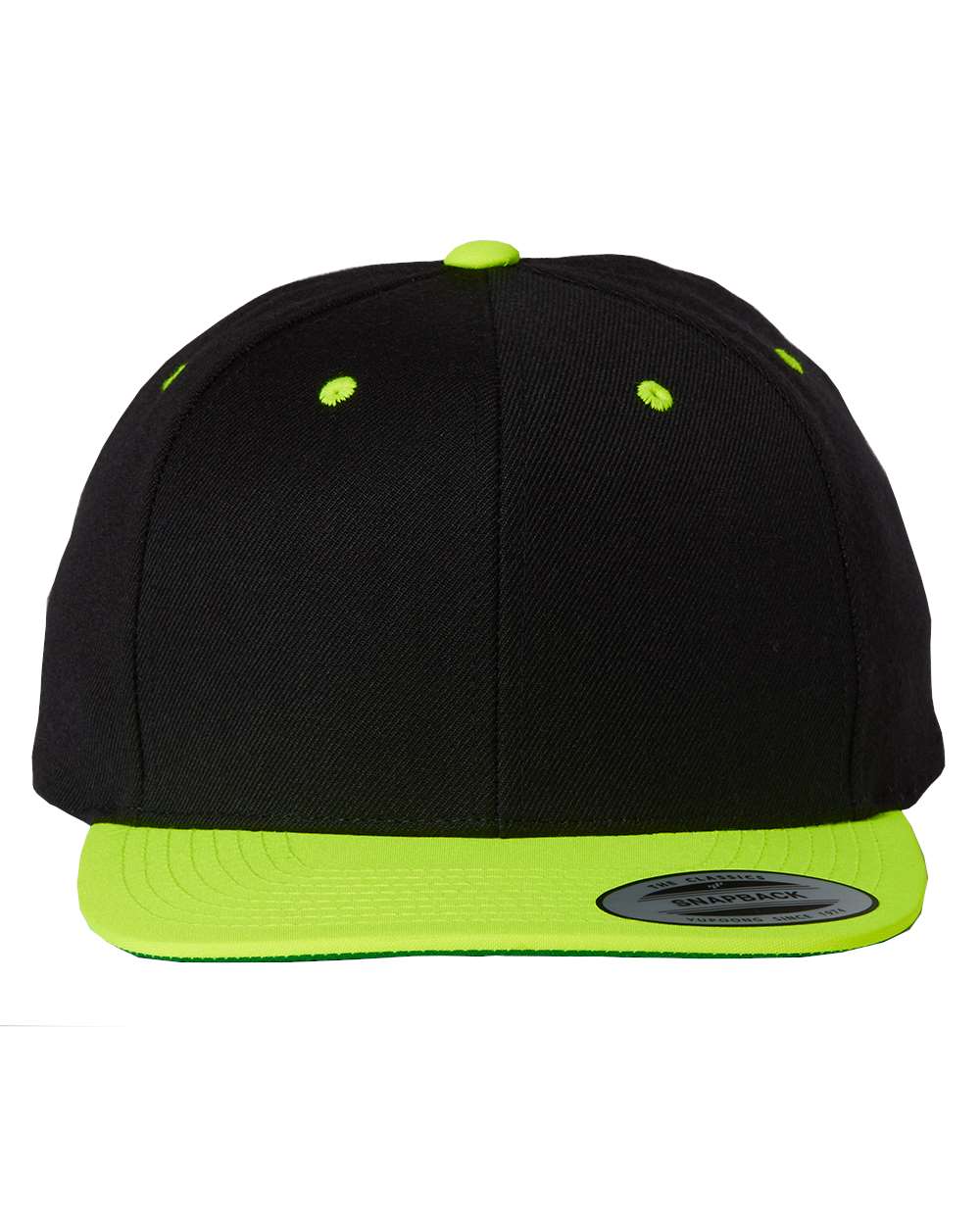 Premium Flat Bill Snapback Cap - Front - B76095160 - Black/ Neon Green