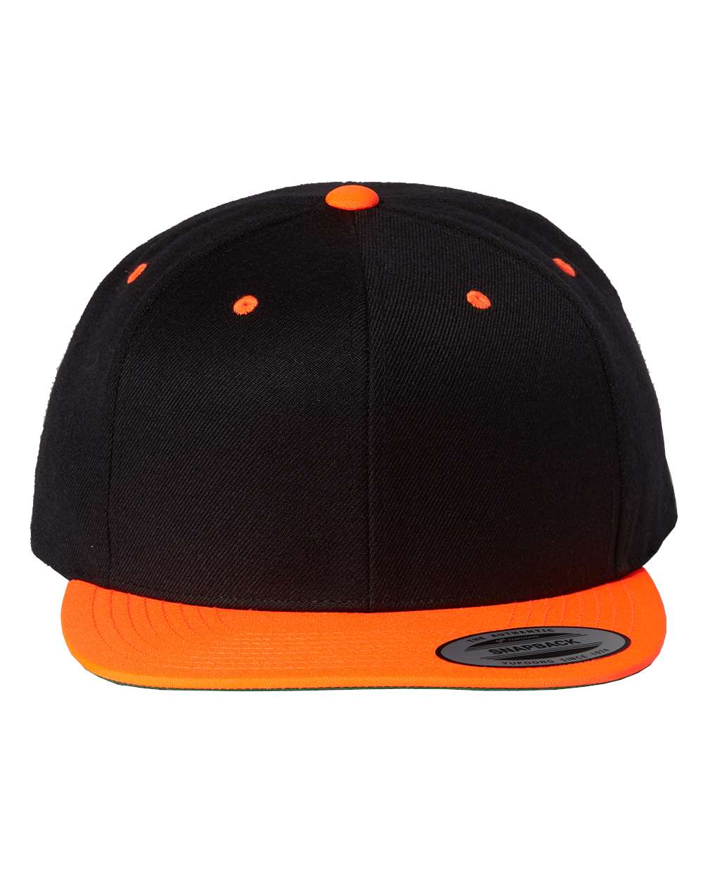 Premium Flat Bill Snapback Cap - Front - B76095180 - Black/ Neon Orange