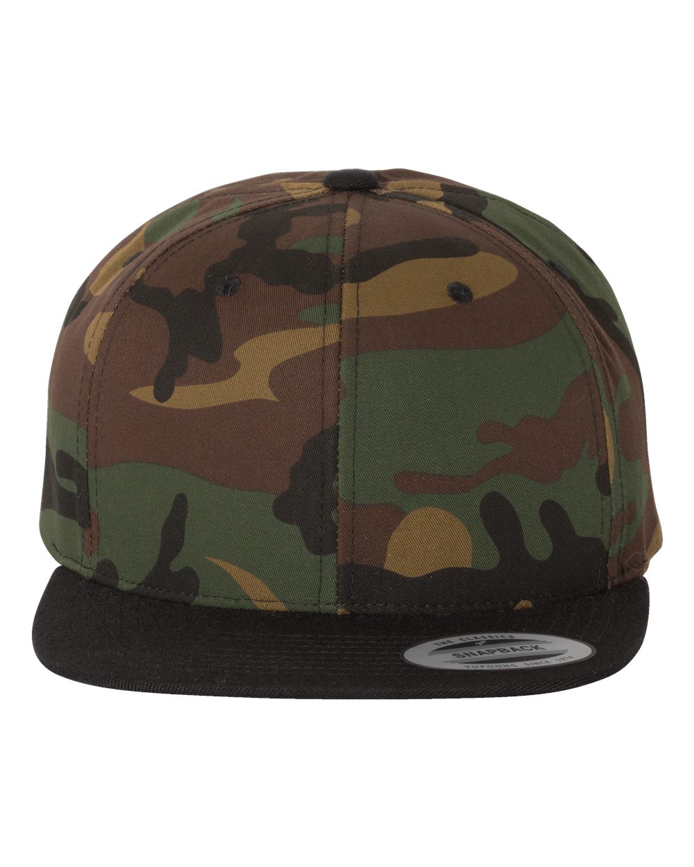 Premium Flat Bill Snapback Cap - Front - B76095480 - Camo/ Black