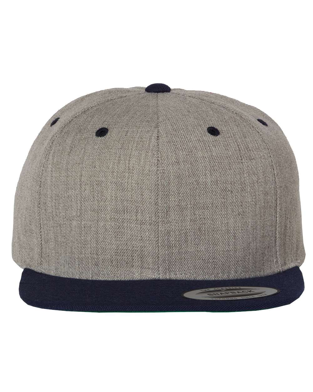 Premium Flat Bill Snapback Cap - Front - B76095620 - Heather Grey/ Navy