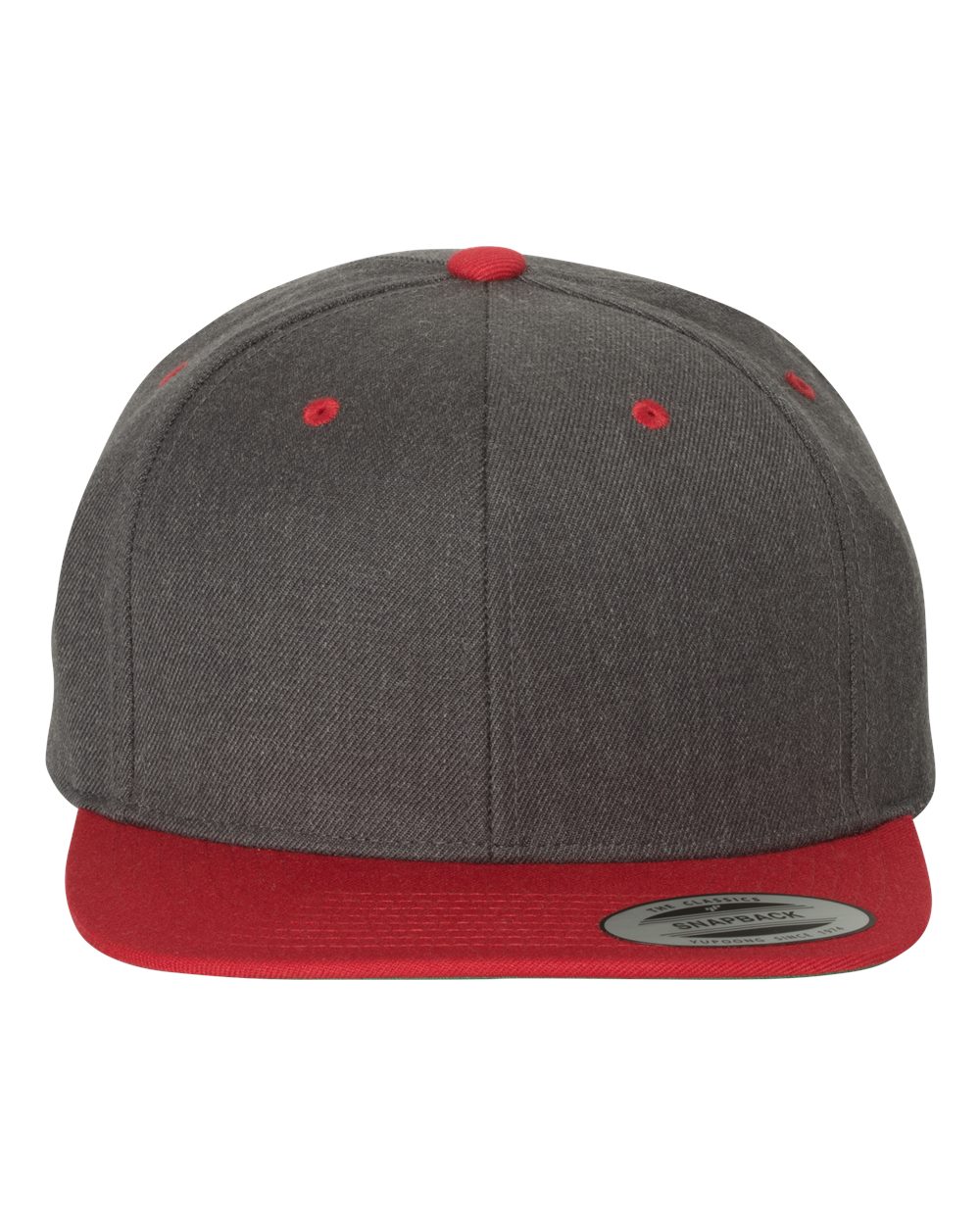 Premium Flat Bill Snapback Cap - Front - B76095710 - Dark Heather/ Red