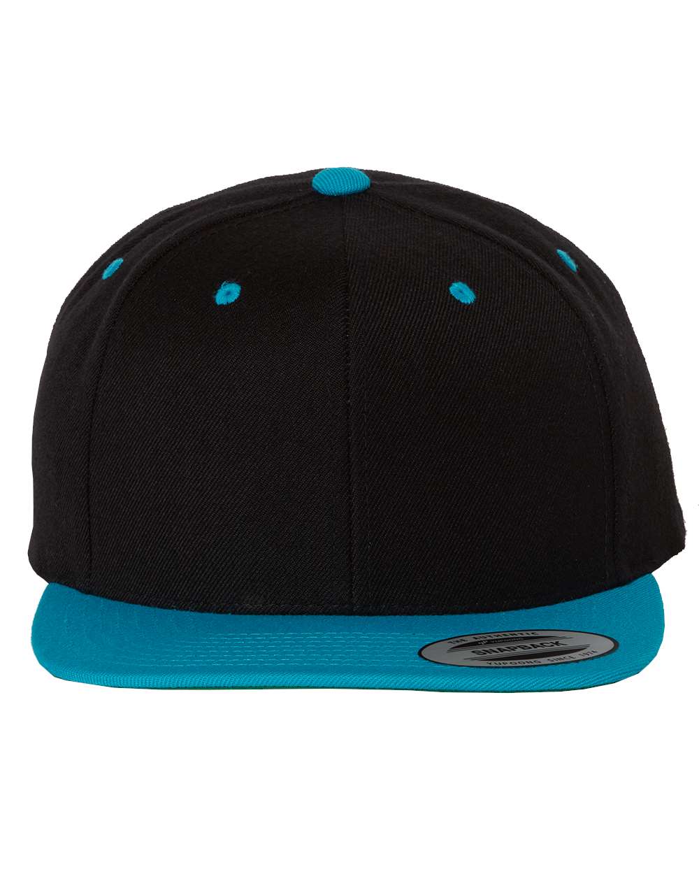 Premium Flat Bill Snapback Cap - Front - B76095760 - Black/ Teal