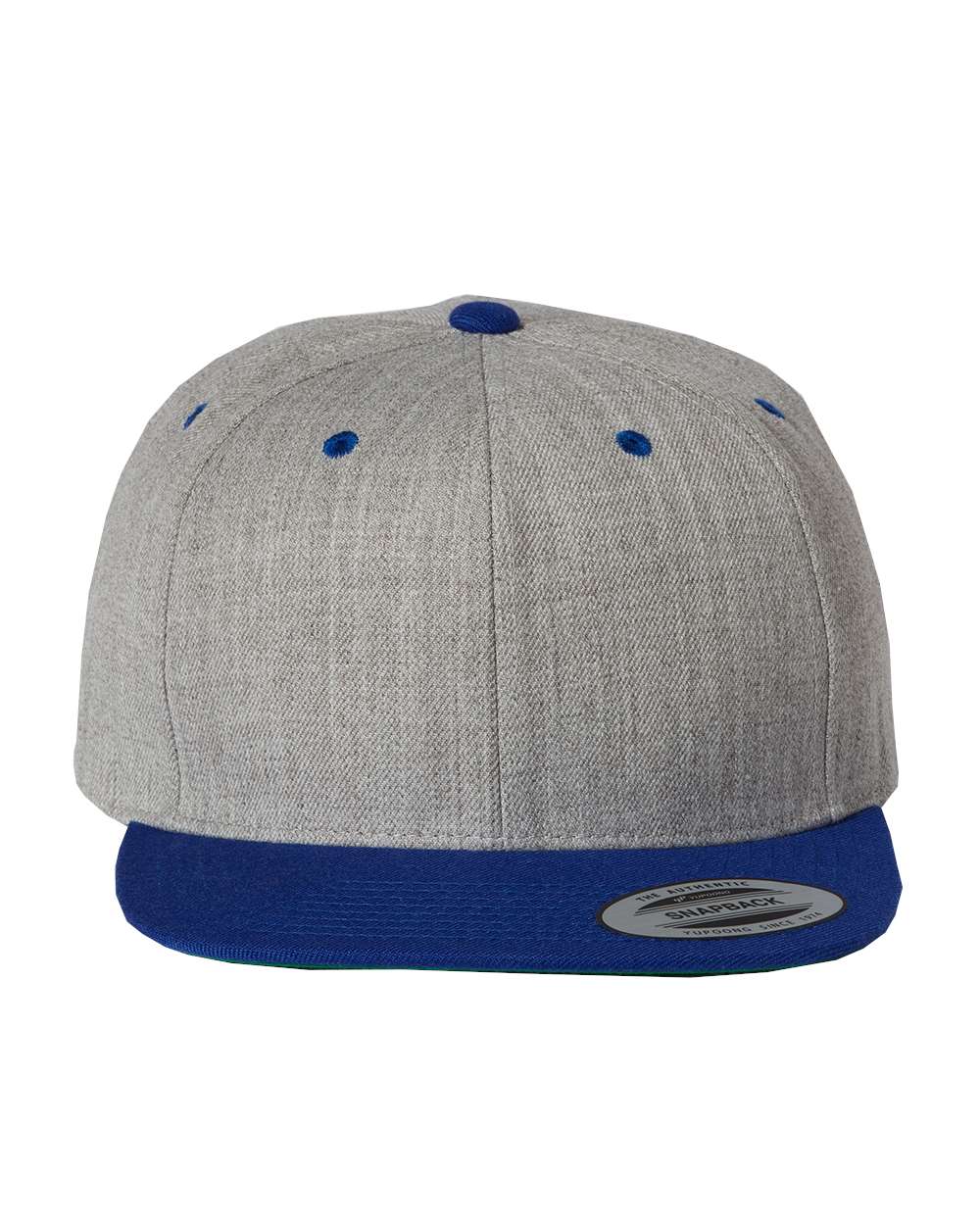 Premium Flat Bill Snapback Cap - Front - B76095780 - Heather Grey/ Royal