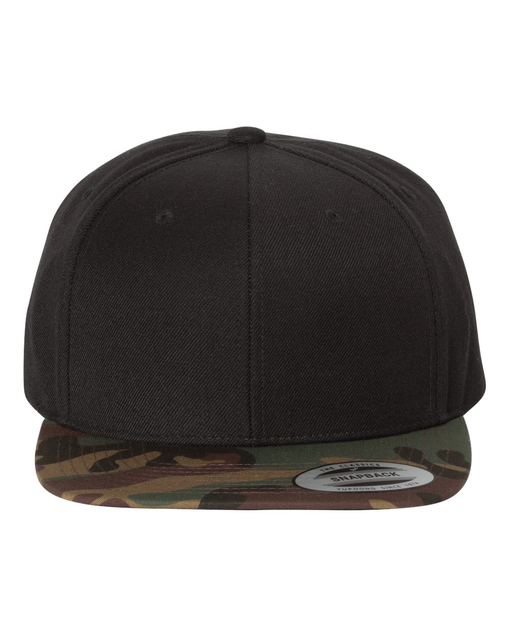 Premium Flat Bill Snapback Cap - Front - B76095990 - Black/ Camo