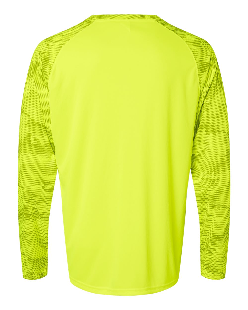 Unisex Cayman Performance Camo Colorblocked Long Sleeve T-Shirt - Back - B10371162 - Safety Green