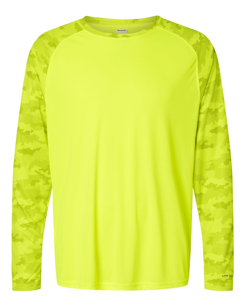 Unisex Cayman Performance Camo Colorblocked Long Sleeve T-Shirt - Front - B10371162 - Safety Green