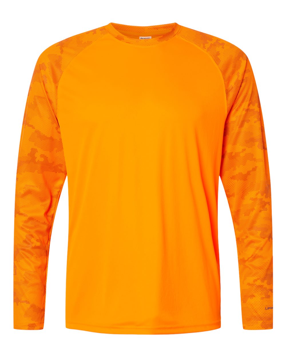 Unisex Cayman Performance Camo Colorblocked Long Sleeve T-Shirt - Front - B10371662 - Neon Orange