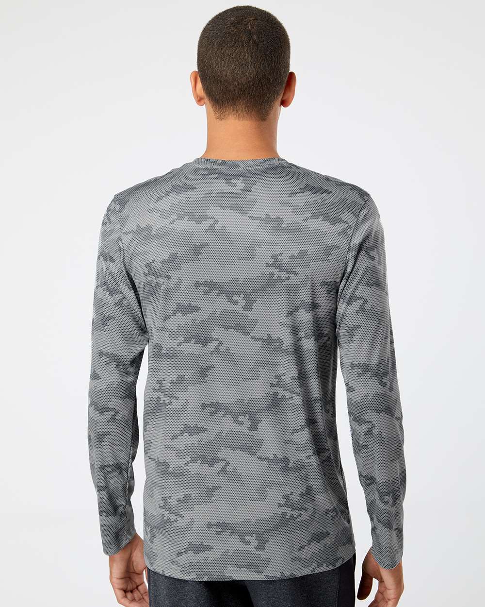Unisex Pompano Performance Camo Long Sleeve T-Shirt - OnModelBack - B10471092 - Medium Grey