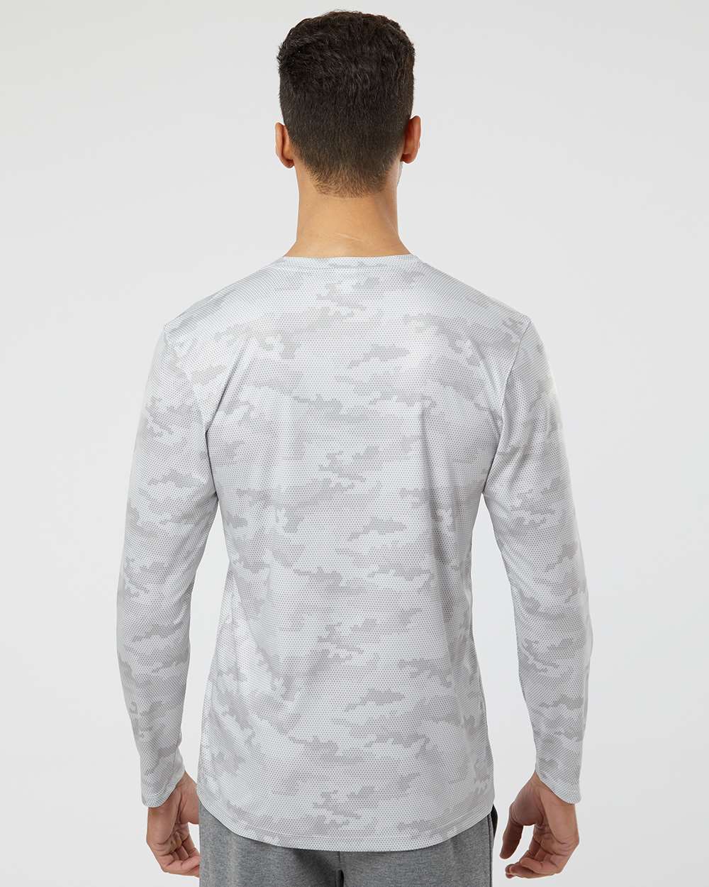 Unisex Pompano Performance Camo Long Sleeve T-Shirt - OnModelBack - B10471352 - Aluminum