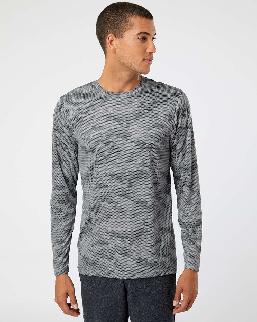 Unisex Pompano Performance Camo Long Sleeve T-Shirt - OnModelFront - B10471092 - Medium Grey